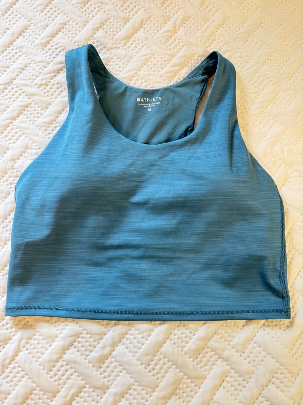 Athleta Medium Ultimate Space Dye Sports Bra Crop Top Teal Razorback Yoga Gym